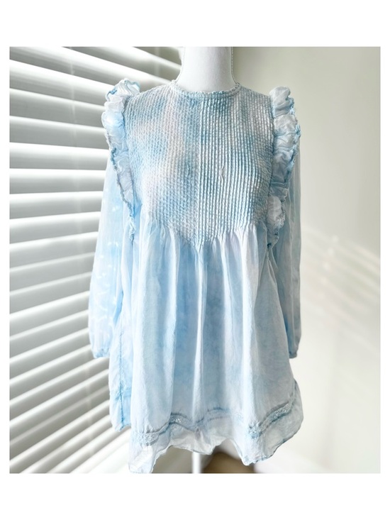 Aritzia Dresses & Skirts - Wilfred Light Blue Ruffled Smocked Baby Doll Dress
